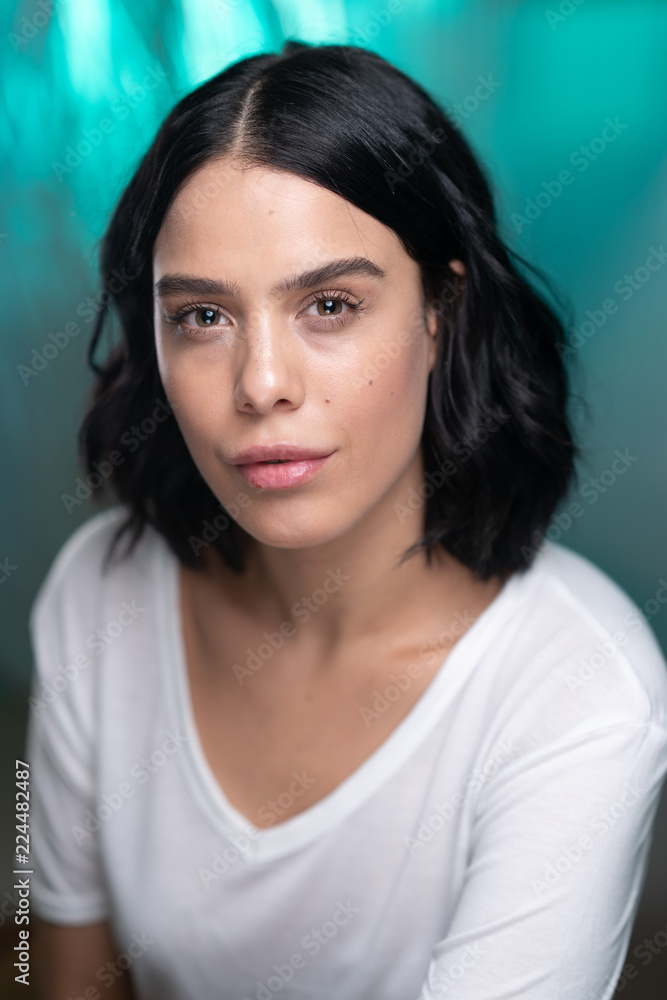 Portrait of brunette girl on white shirt Portrait of brunette girl on white shirt