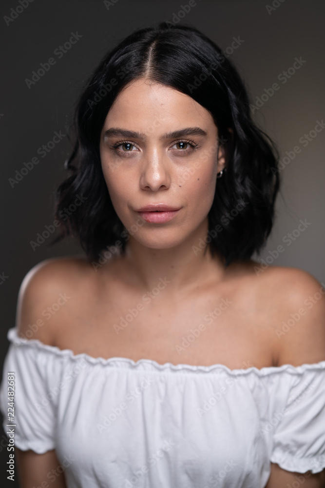 Portrait of brunette girl on white shirt Portrait of brunette girl on white shirt