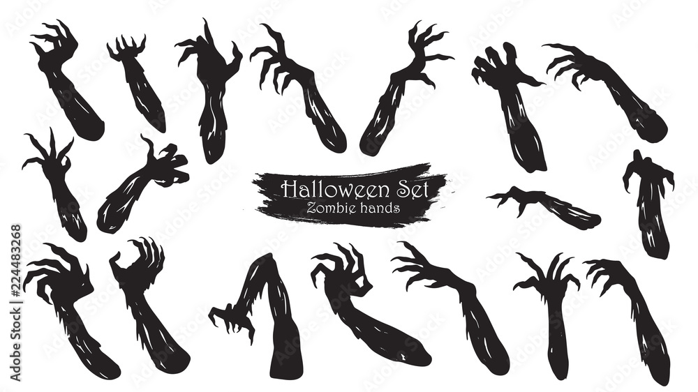 Spooky zombie hands silhouette collection of Halloween vector isolated on  white background. scary, haunted and creepy arm element vector de Stock |  Adobe Stock