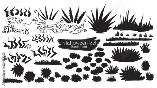 Spooky bush and grass silhouette collection of Halloween vector isolated on white background. scary, haunted and creepy shrub element