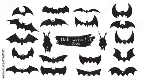 Fotografie, Tablou Spooky bats silhouette collection of Halloween vector isolated on white background