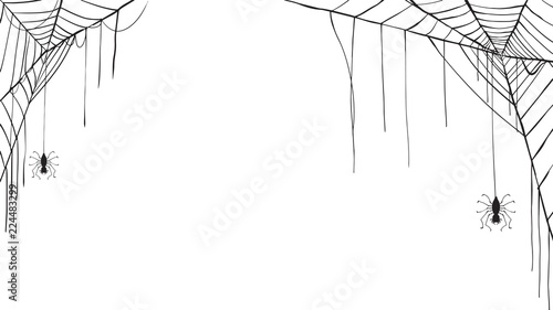 Spooky spider web silhouette collection of Halloween vector isolated on white background. scary, haunted and creepy cobweb element