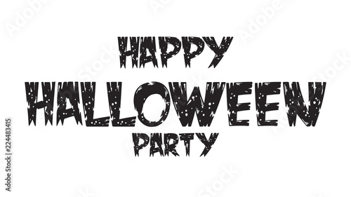 Spooky happy halloween party text with wood texture isolated on white background. scary, haunted and creepy hand lettering for party invitation, greeting card, banner