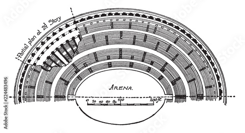 Colosseum, Half Plan, vintage engraving.