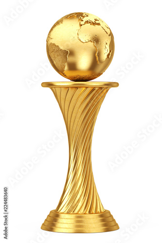 International Award Concept. Golden Award Trophy Earth Globe. 3d Rendering