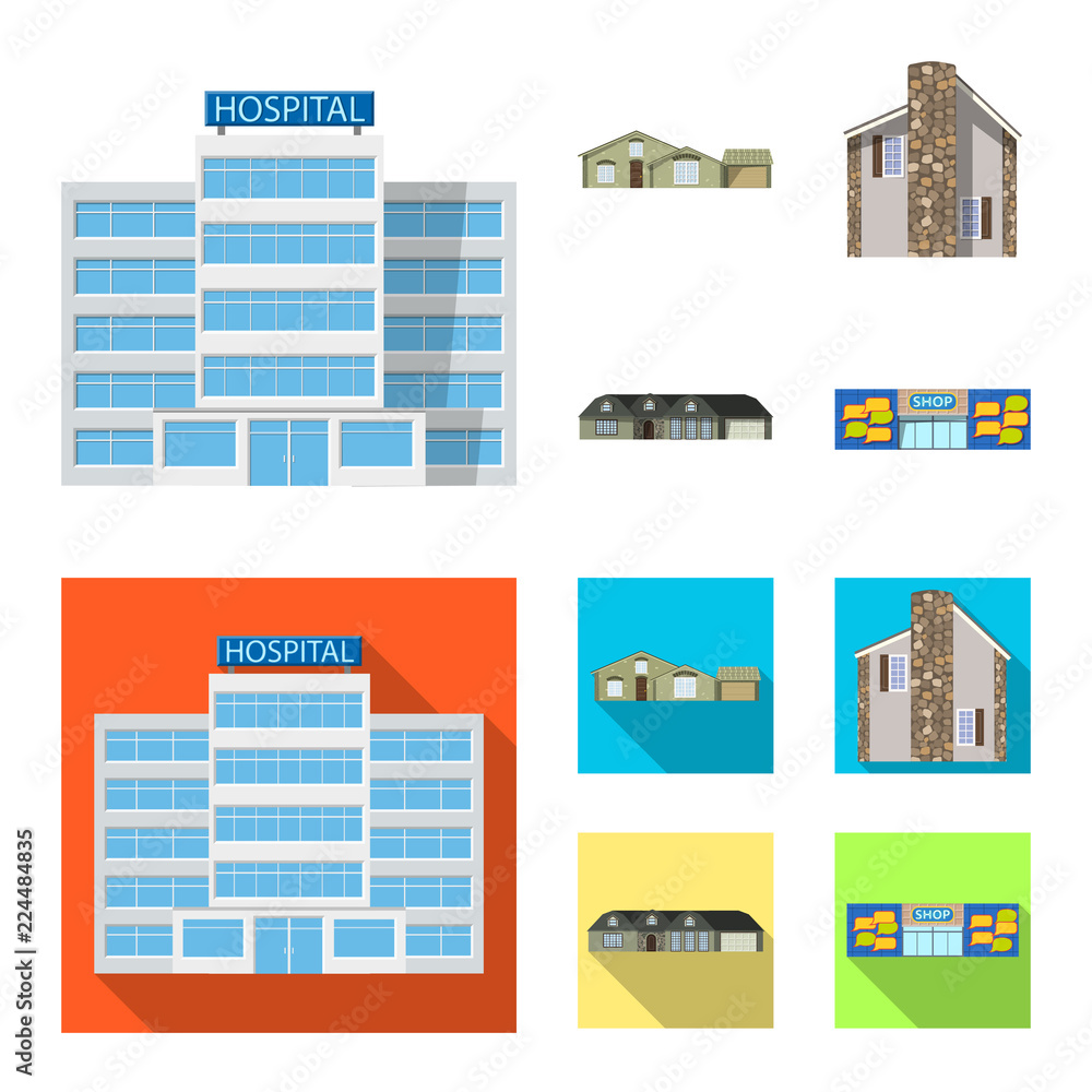 Vector design of building and front symbol. Collection of building and roof stock vector illustration.