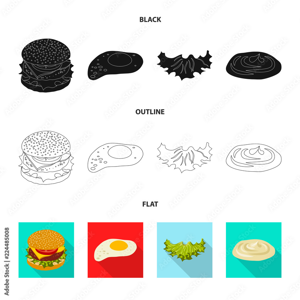 Vector illustration of burger and sandwich symbol. Collection of burger and slice vector icon for stock.