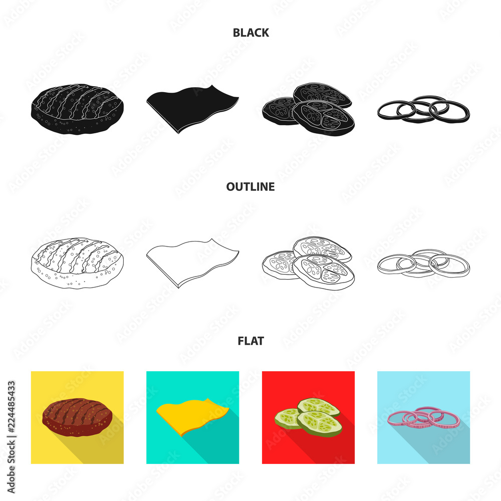 Isolated object of burger and sandwich symbol. Set of burger and slice vector icon for stock. Isolated object of burger and sandwich symbol. Set of burger and slice vector icon for stock.