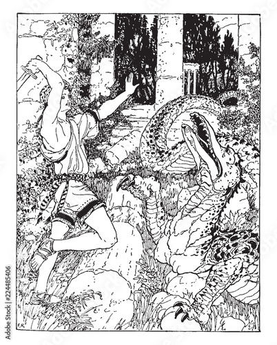 Dragon Slayer, vintage illustration