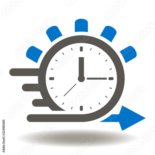 Alarm clock bright flash arrow vector icon. Agile Development Symbol. Creative Idea Time Imagination Business Management Logo.