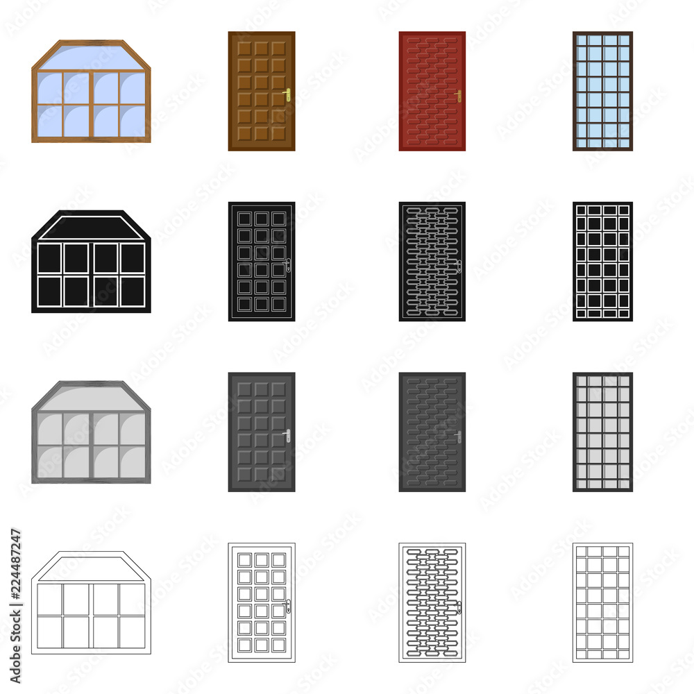 Isolated object of door and front logo. Collection of door and wooden stock symbol for web. Isolated object of door and front logo. Collection of door and wooden stock symbol for web.