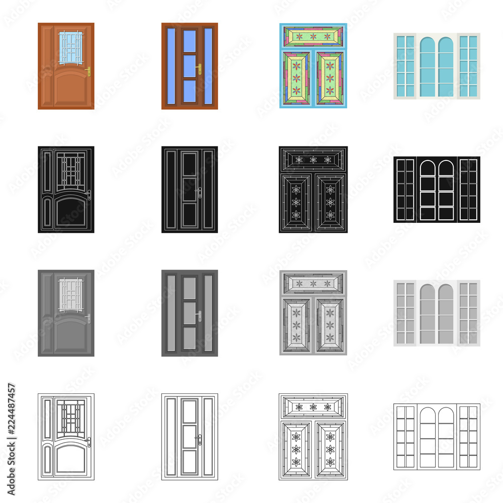 Isolated object of door and front logo. Collection of door and wooden stock vector illustration. Isolated object of door and front logo. Collection of door and wooden stock vector illustration.
