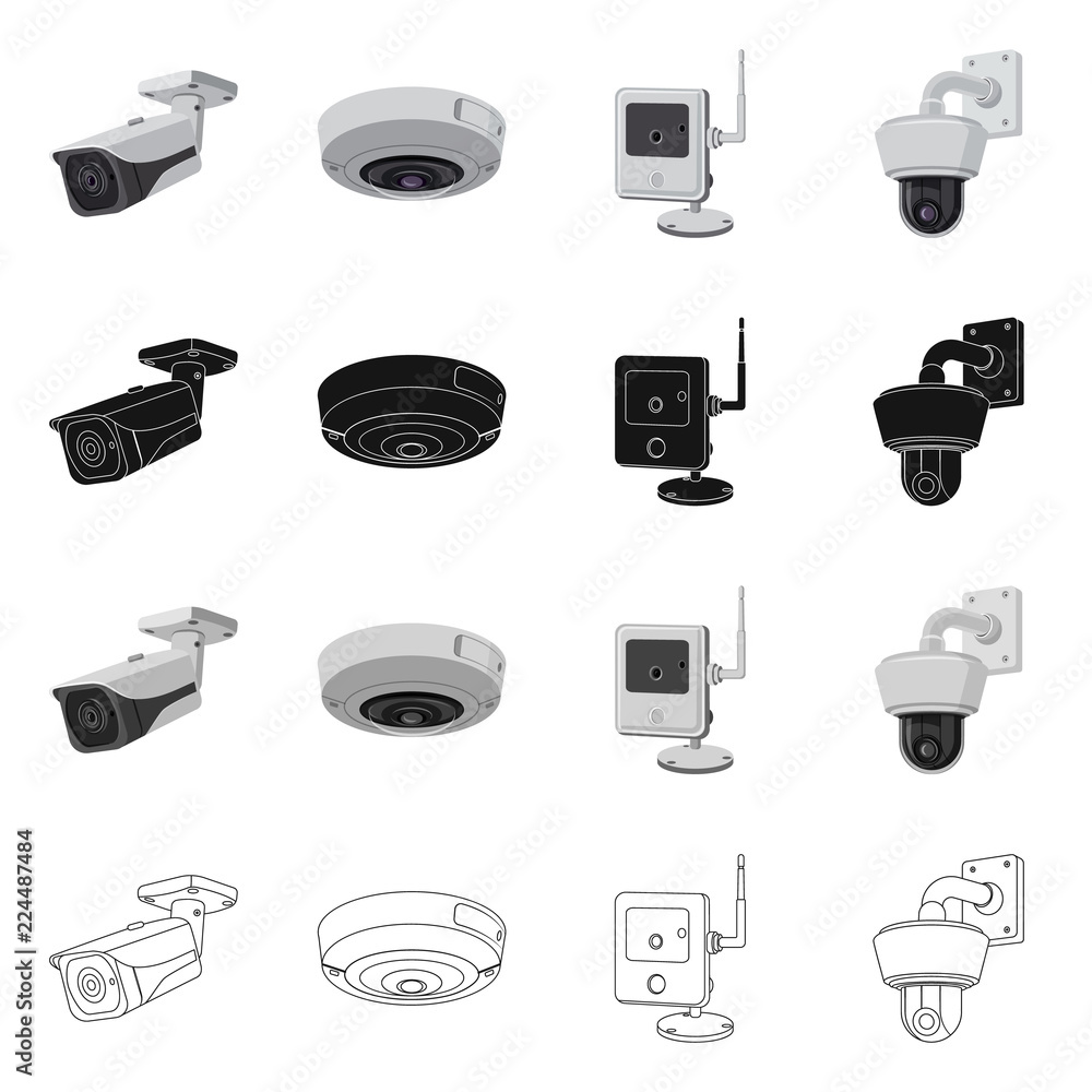 Vector design of cctv and camera sign. Set of cctv and system stock vector illustration. Vector design of cctv and camera sign. Set of cctv and system stock vector illustration.