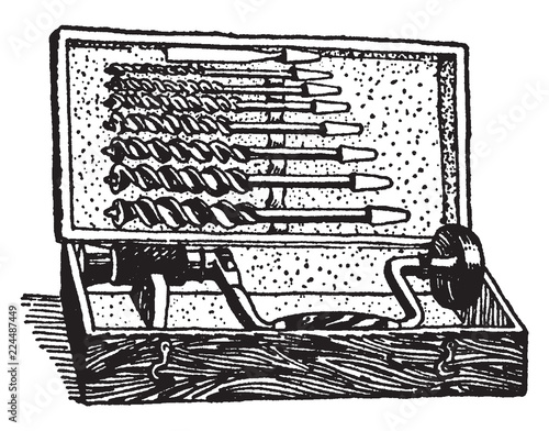 Brace and Bits, vintage illustration.