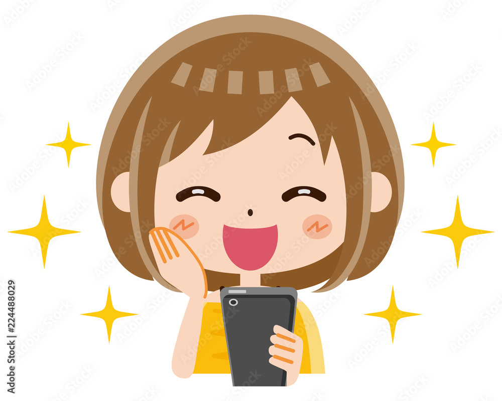 スマホを見て喜ぶ女性