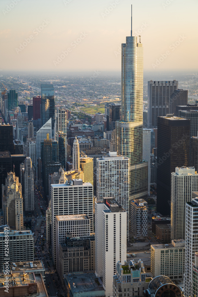Skyline von Chicago bei Sonnenuntergang (Sicht von John Hancock Center)