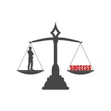 Businessman and word success on a balance scale