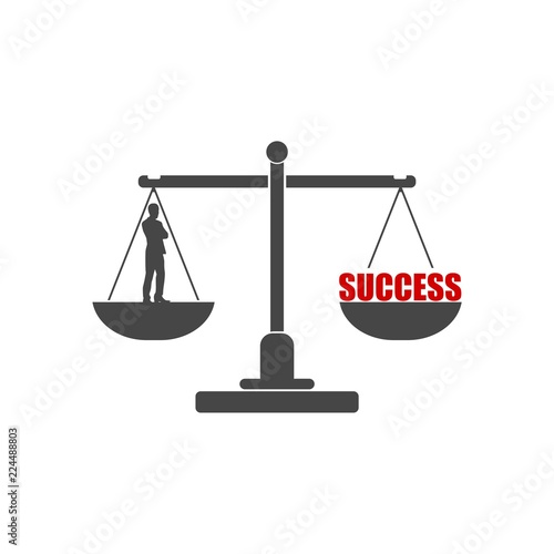 Businessman and word success on a balance scale