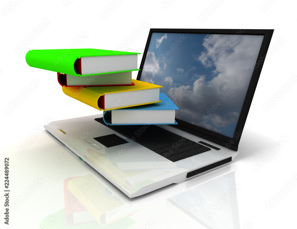 3d laptop and books 3d laptop and books