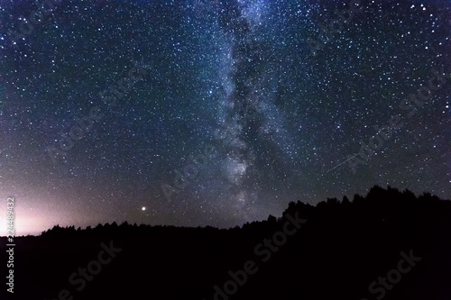 Starry sky, milky way, beautiful landscape, night time, Belarus.