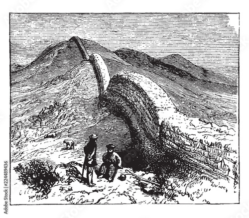 Hadrian Wall, vintage illustration.