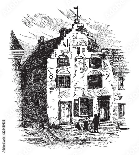 An Old Quaker House vintage illustration.