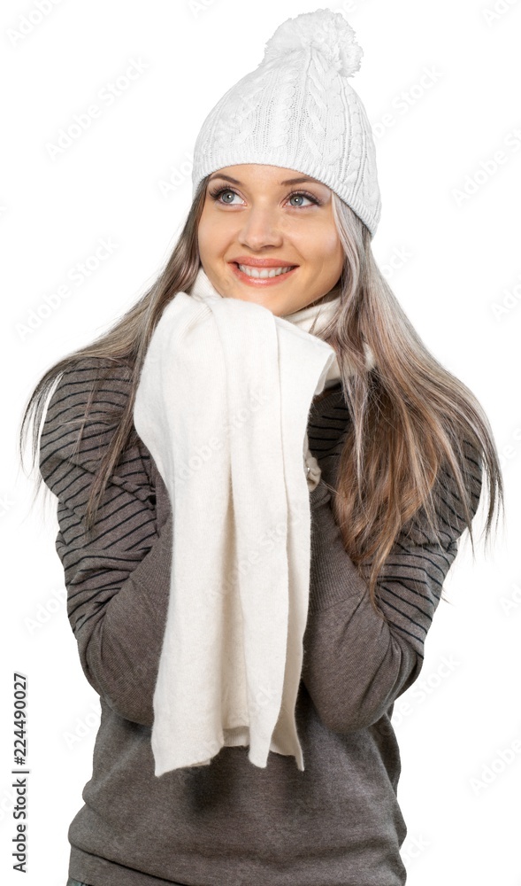 Portrait of beautiful young woman with make-up in winter clothes Portrait of beautiful young woman with make-up in winter clothes