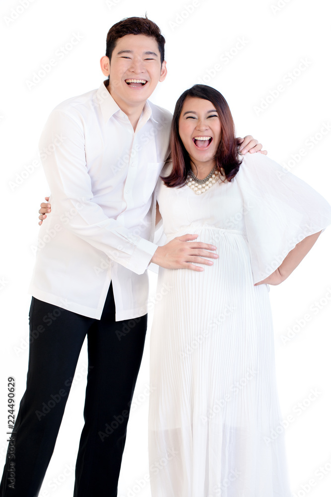 Portrait of happy man with his pregnant woman isolated over white background Portrait of happy man with his pregnant woman isolated over white background