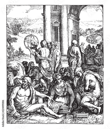 Le Sorti de Marcolini Frontispiece is an engraving by Giuseppe Porta in Venice, vintage engraving.