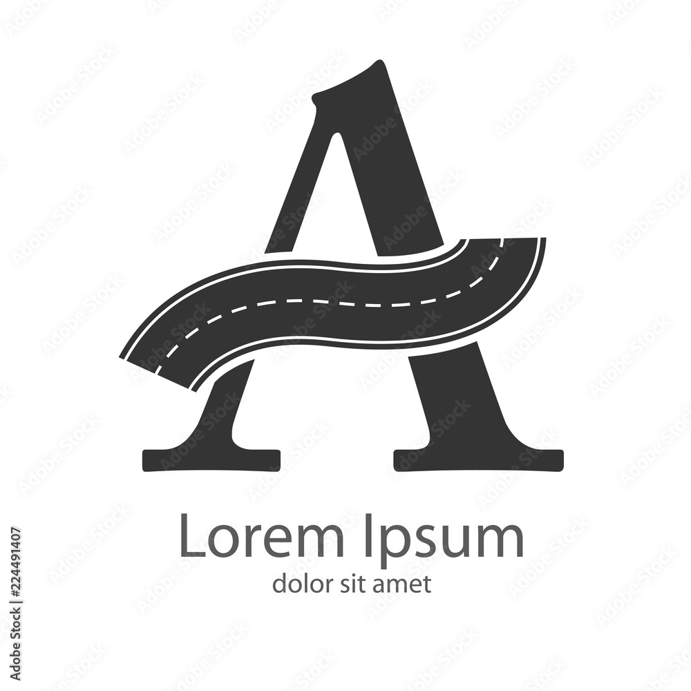 Logotipo letra A gris con carretera Logotipo letra A gris con carretera