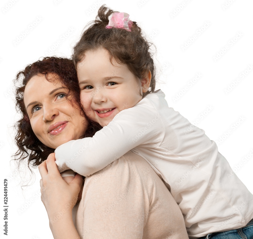 Portrait of Mother with Young Daughter on her Back Portrait of Mother with Young Daughter on her Back