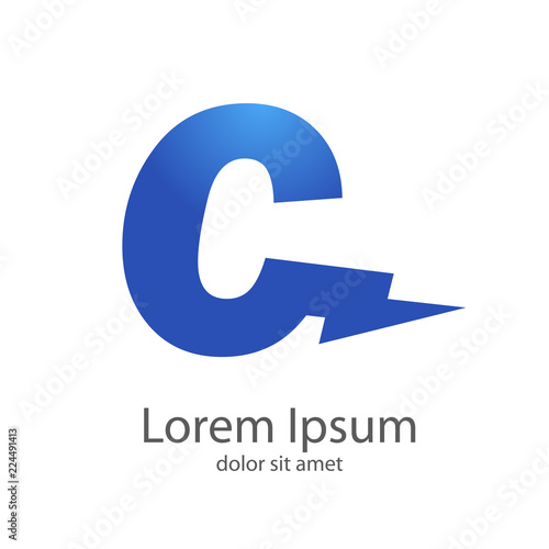 Logotipo letra C estilo rayo color azul