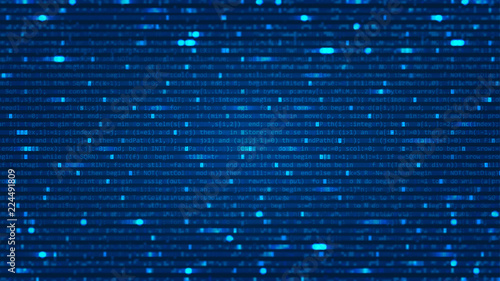 Abstract background with program computer code. Data backdrop with Blur Effect. Vector Illustration with concept of Programming. Technology Algorithm in Decryption and Encryption. Coding concept.