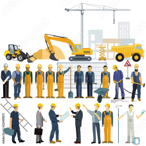 Handwerker und Architekt, Arbeiter beim Arbeitsprozess des Gebäudes