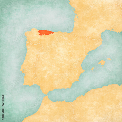 Obraz na plátně Map of Iberian Peninsula - Asturias
