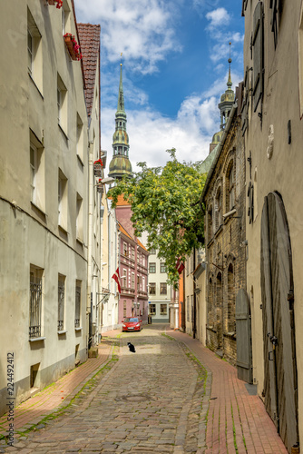 Medieval district in old Riga - famous tourist city in Baltic region  Latvia  EC