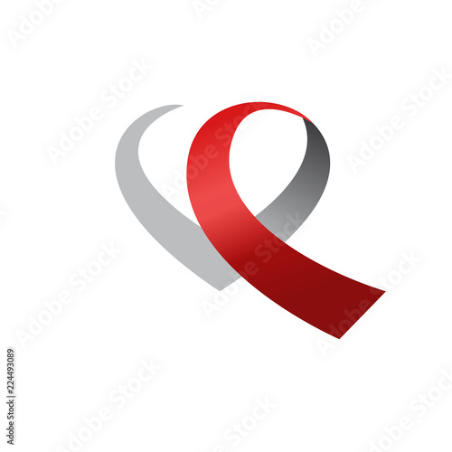 Vector logo heart made with red ribbon
