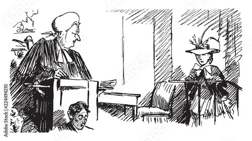 Judge and Woman, vintage illustration