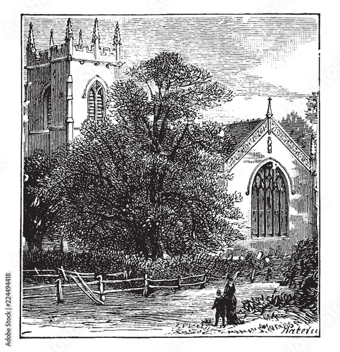 Battlefield Church, Shrewsbury vintage illustration.
