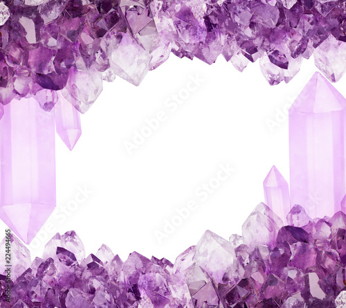 frame from lilac amethyst large crystals on white