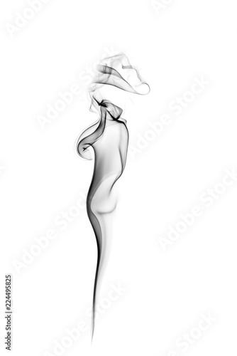 black smoke or dust, wavy and swirly on white background.  perfect for compositing eg. hot tea, cigarettes or other smoking things. 