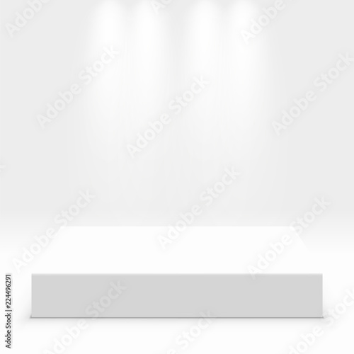 White podium for exhibit. Illustration isolated on background. Graphic concept for your design