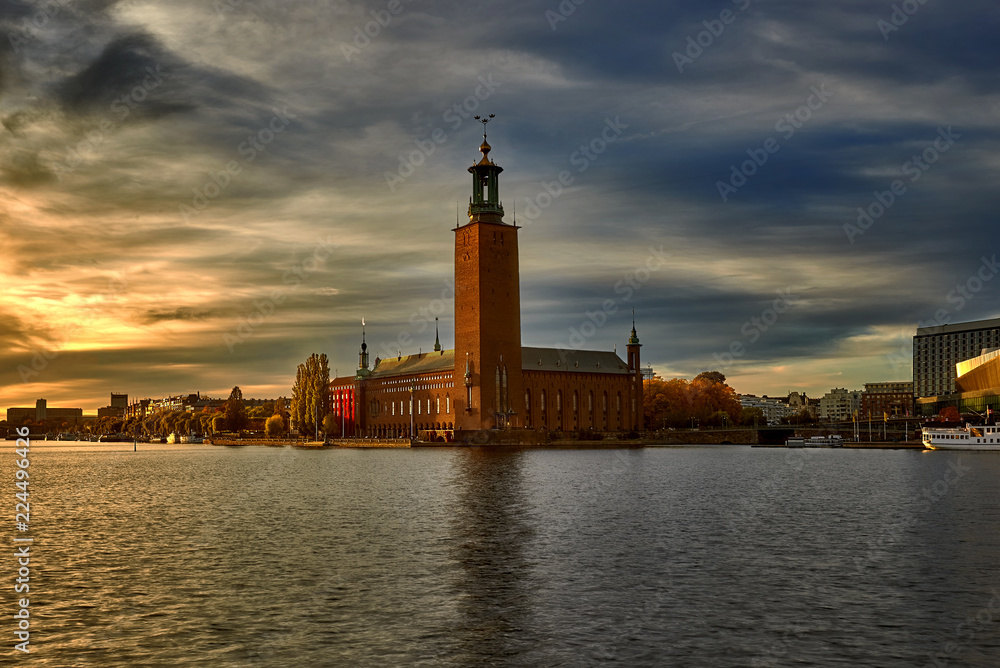 Scenic summer view of the City Hall castle in the Old Town (Gamla Stan) in Stockholm, Sweden
