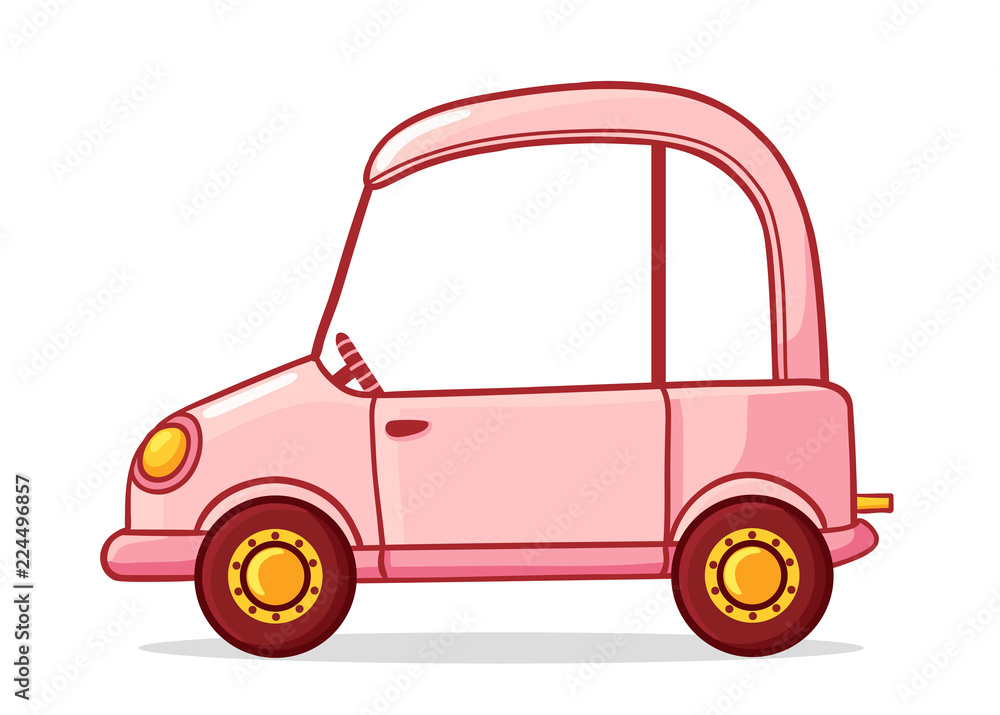 Pink cartoon car. Vector illustration in cartoon style. Picture in the children's style Pink cartoon car. Vector illustration in cartoon style. Picture in the children's style