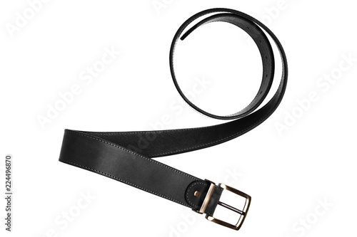 Black leather belt isolated on white