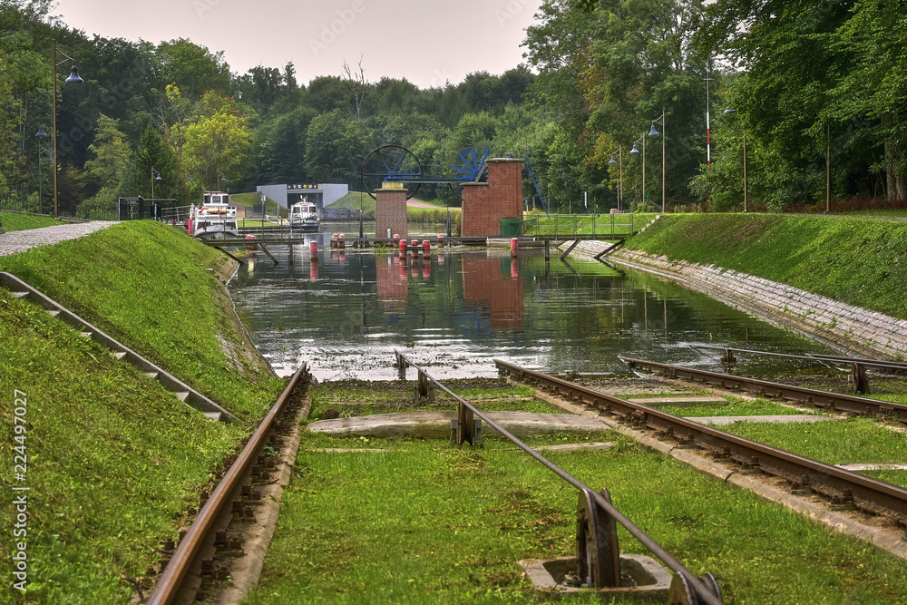 Ships in inland navigation on the Elbląg Canal, Poland