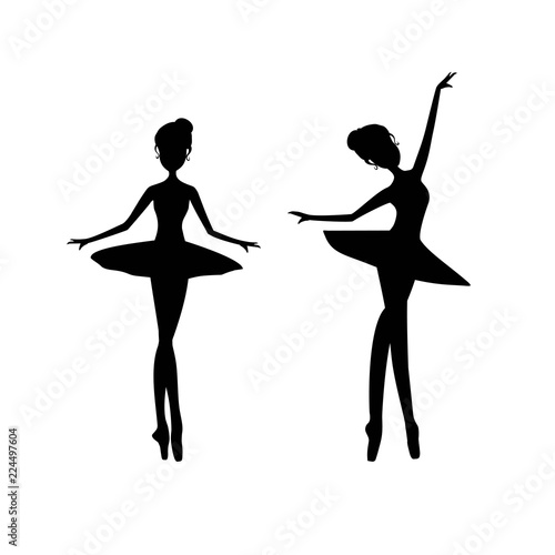 Black silhouette ballerina, ballet dancer vector illustration.