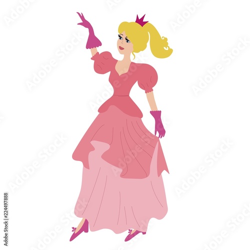Blond princess dancing vector illustration. Princess in a pink dress