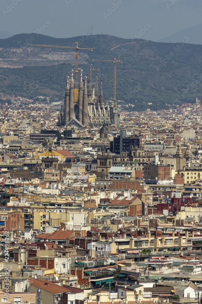 Buildings of Barcelona. Among them famous Sagrada Familia designed by Gaudi