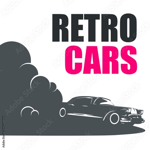 A stylish fast retro car leaves the smoke